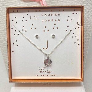 Lauren Conrad Letter J Monogram Necklace & Earring‎ Set Gold-Tone 16" Chain New